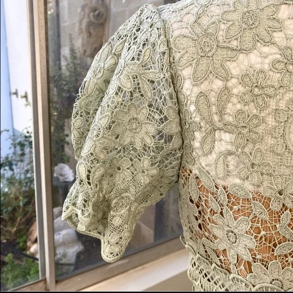 Self-Portrait Guipure Lace Midi Dress in Pistachio Green, Size 6 NWOT - Picture 15 of 16